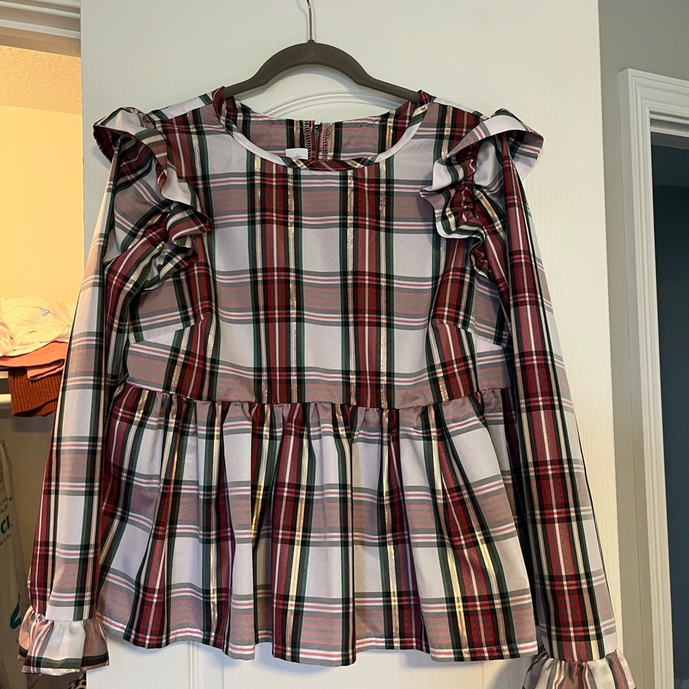 Plaid Ruffle Blouse